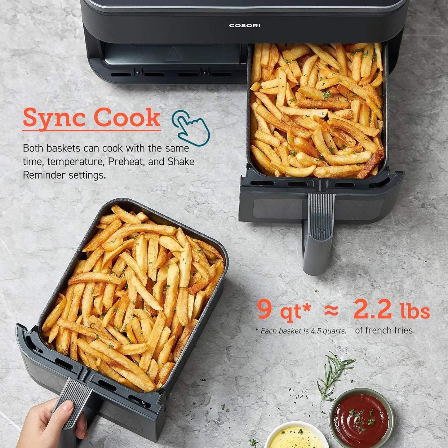 COSORI 9Qt Dual Air Fryer with Wider Double Basket