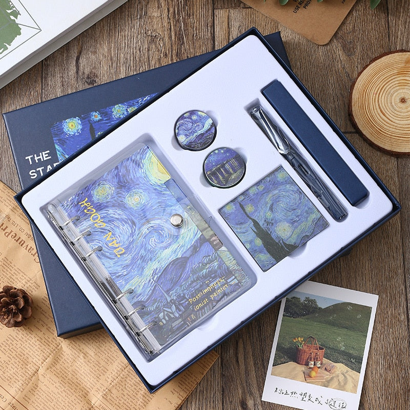 Notebook Vintage Washi Tapes Bookmark Sticker Fountain Pen Stationery Set Suit Sketchbook Libretas Diary 2023 Van Gogh NoteBooks - Sheila Merchandise 