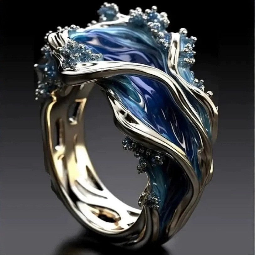 Introducing the Fashion Wave Oil Drop Diamond Inlaid Women's High-end Ring.