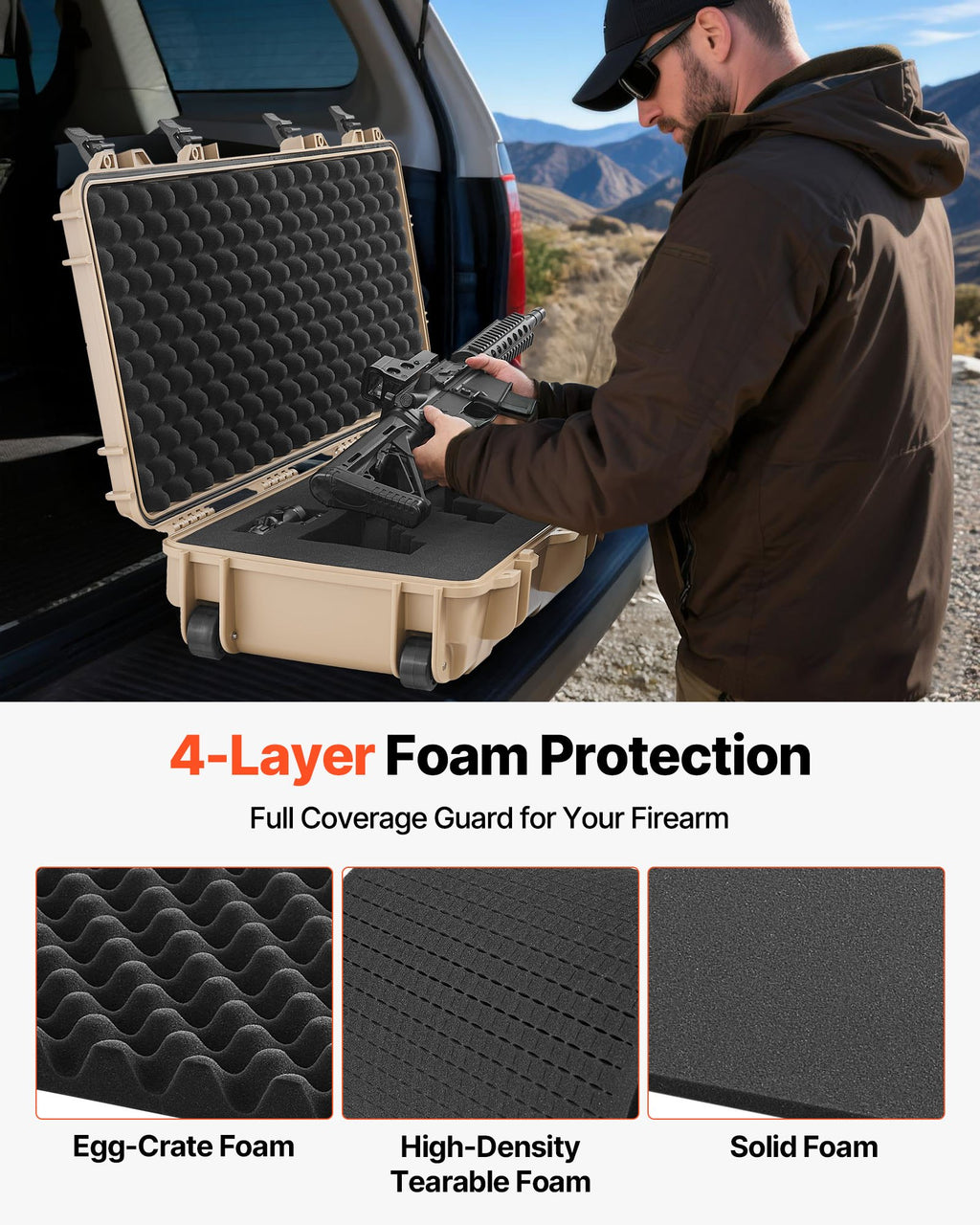 36" Hard Rifle Case - IP67 Waterproof Lockable Gun Case with Wheels & 4-Layer Foam