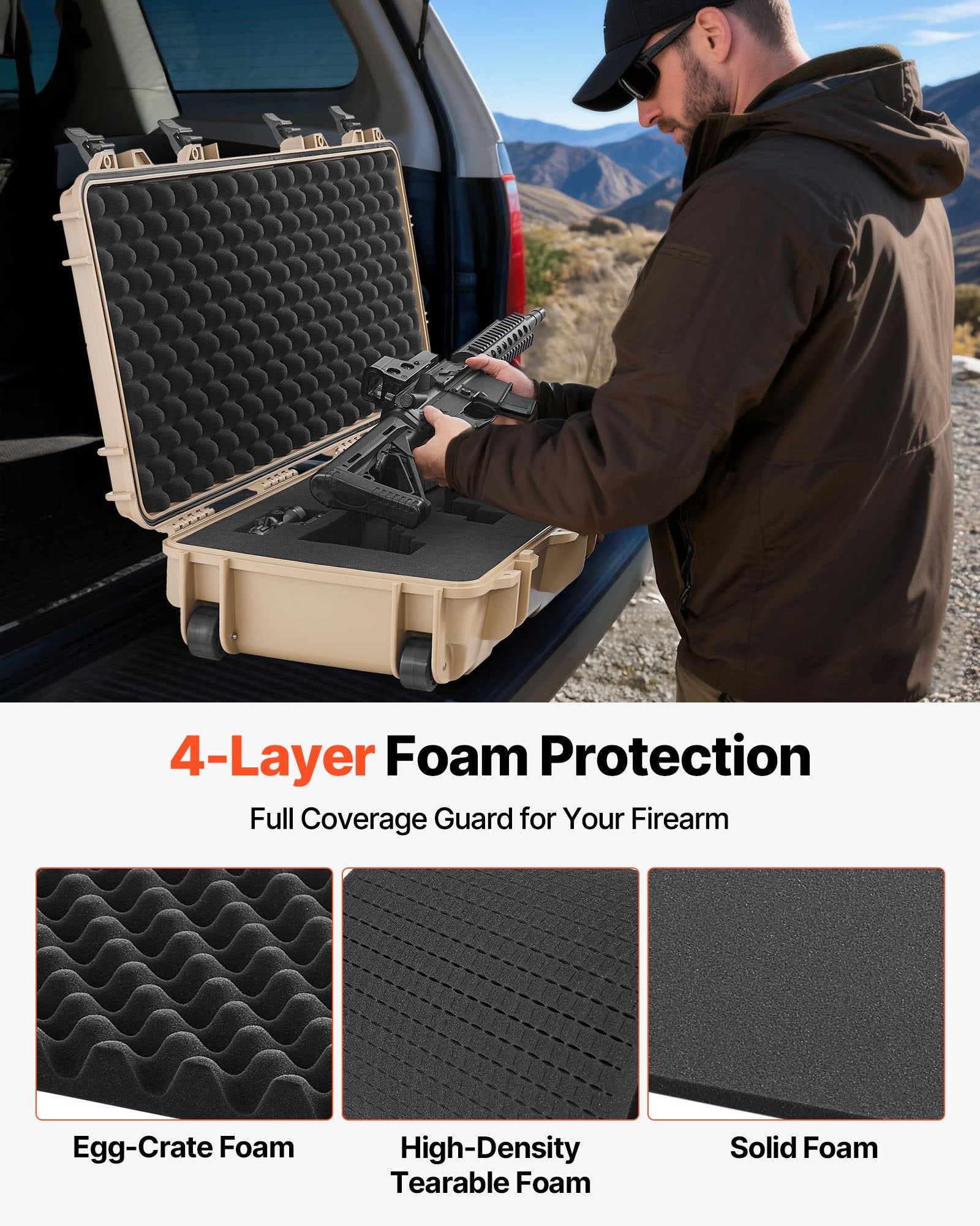 36" Hard Rifle Case - IP67 Waterproof Lockable Gun Case with Wheels & 4-Layer Foam