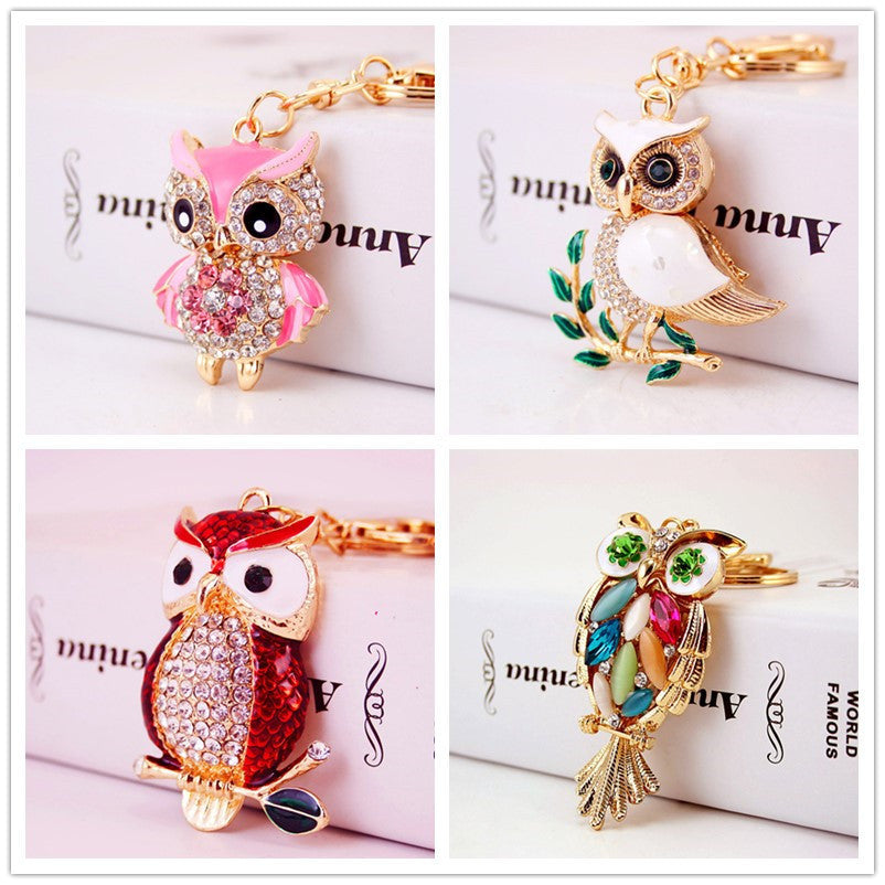 Creative Cartoon Diamond  Owl Car Keychain Pendant