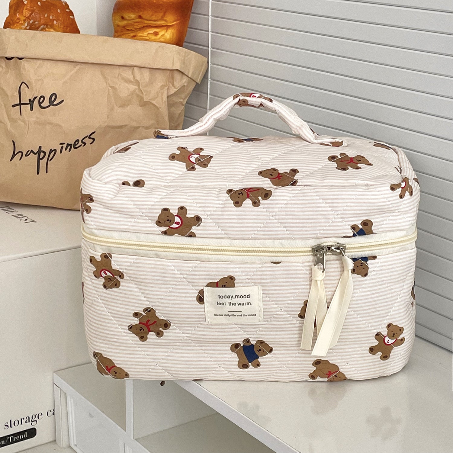 New Striped Bear Makeup Cosmetic Bag