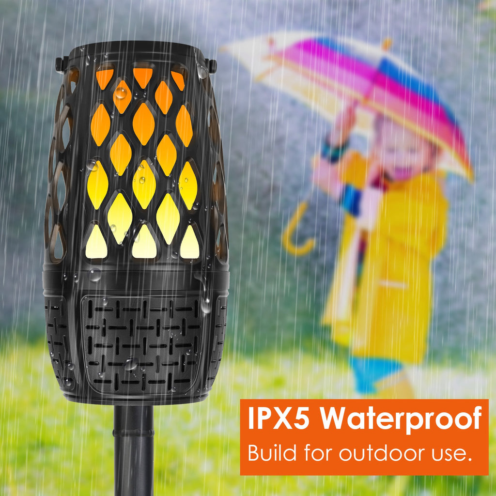 4-in-1 Wireless Bluetooth 5.3 Outdoor LED Flame Speaker – IPX5 Waterproof, Patio & Garden Speaker with 3 Flame Light Modes, Hook, Stake & Wall Mount, Sync Up to 100 Speakers