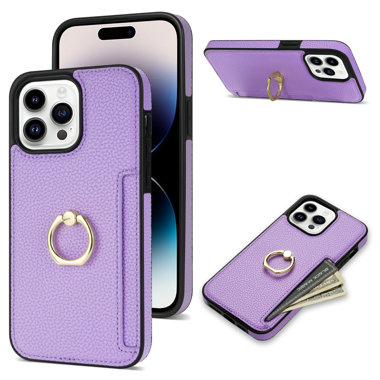 I phone  Pattern Fastened Ring Bracket Card Wallet Anti-fall Shell