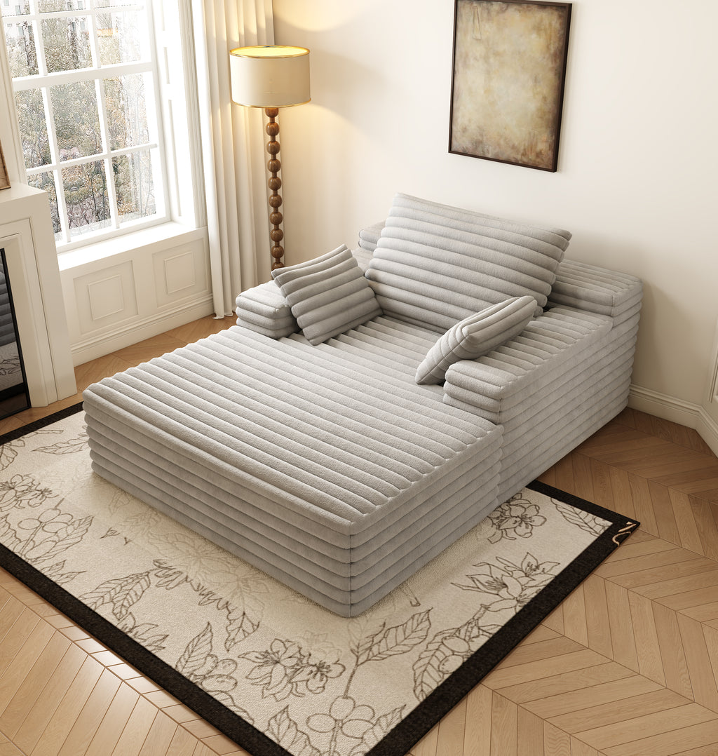 Oversized Chaise Lounge Chair – Fluffy Corduroy Cloud Sofa, Grey