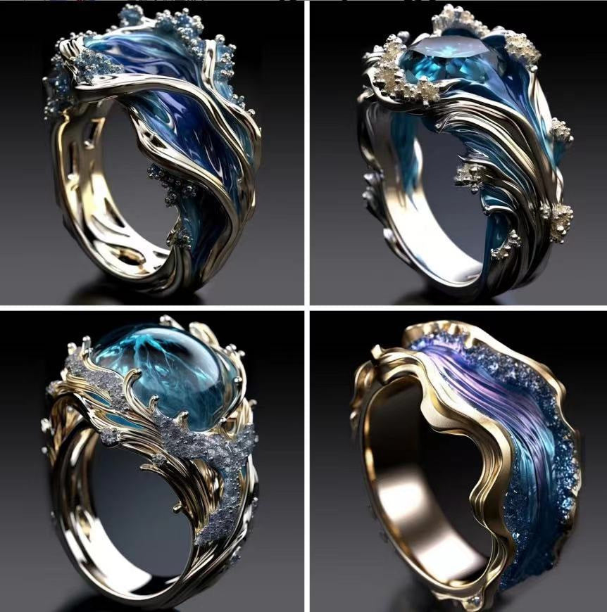 Introducing the Fashion Wave Oil Drop Diamond Inlaid Women's High-end Ring.