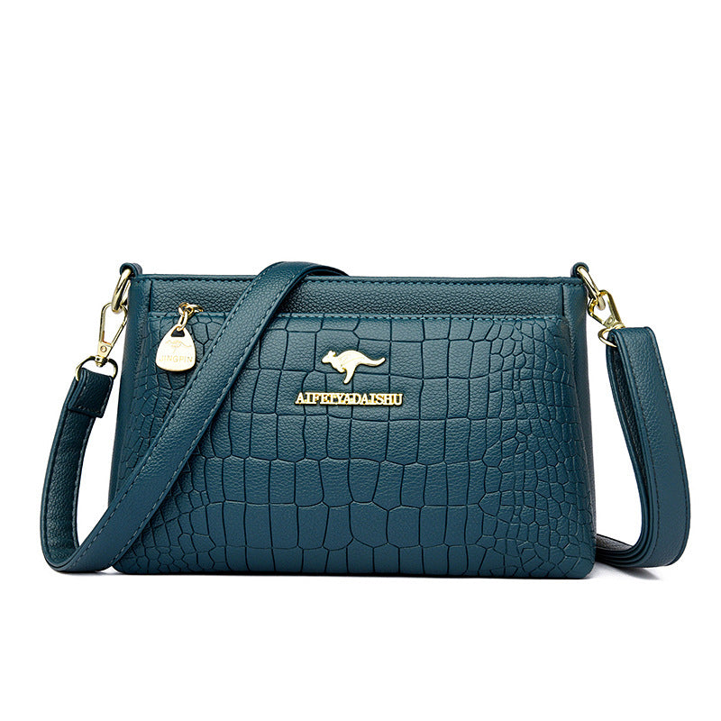 Blue crocodile pattern purse for every occasion with adjustable strap and gold accents