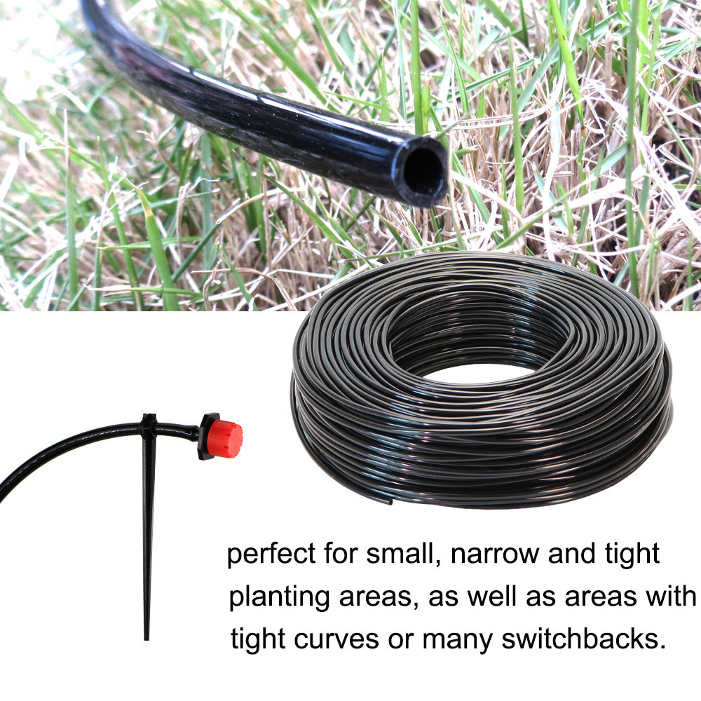 Sheila Merchandise automatic garden irrigation system with black tubing and drip emitter for tight planting areas