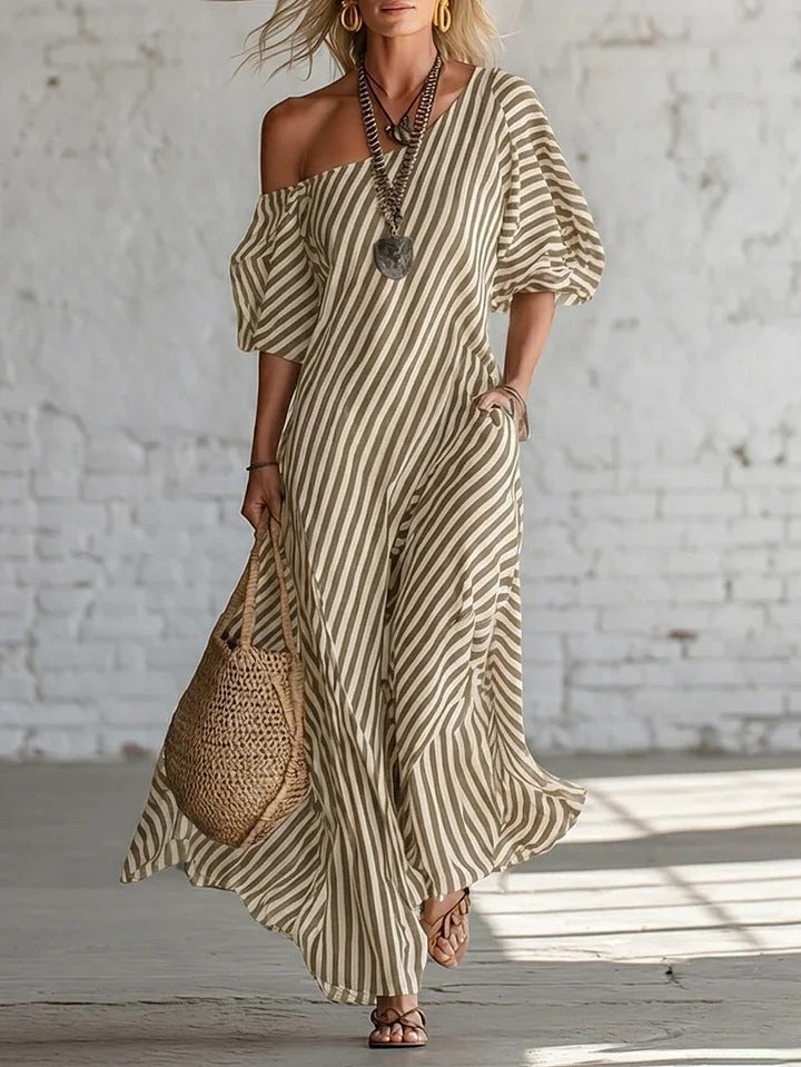 Women's Striped Off-Shoulder Maxi Dress