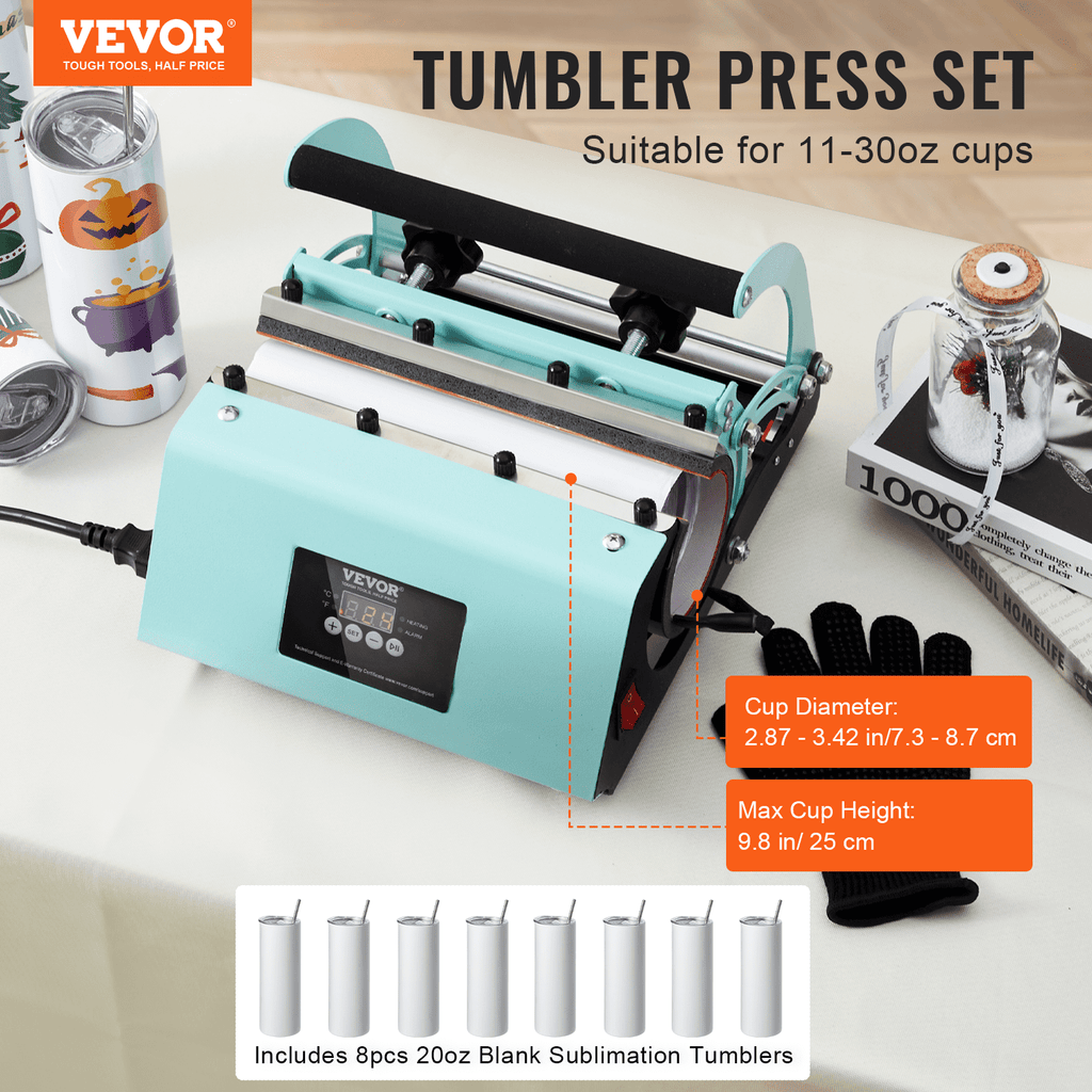 Tumbler Heat Press Machine with 8 Blank Tumblers - Complete Sublimation Kit