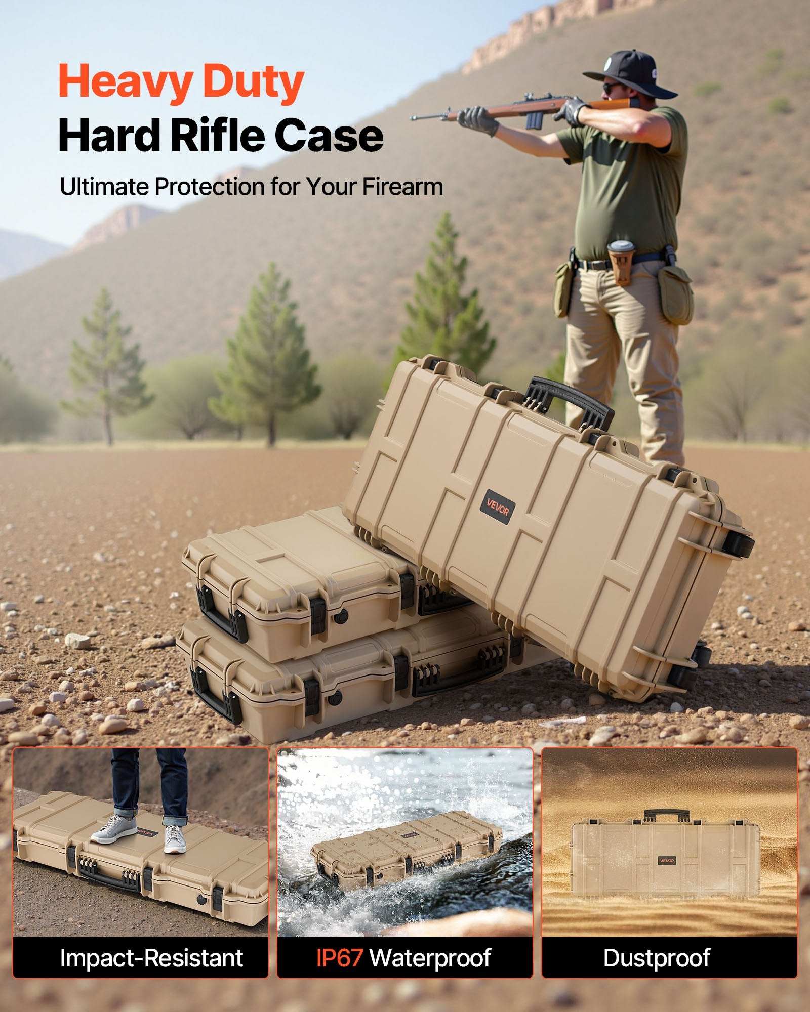 36" Hard Rifle Case - IP67 Waterproof Lockable Gun Case with Wheels & 4-Layer Foam