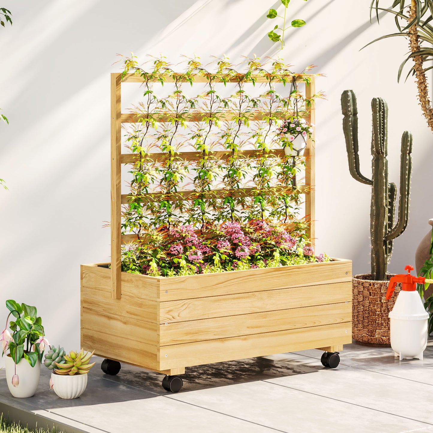 Mobile Raised Garden Bed with Trellis - Elevated Planter on Wheels
