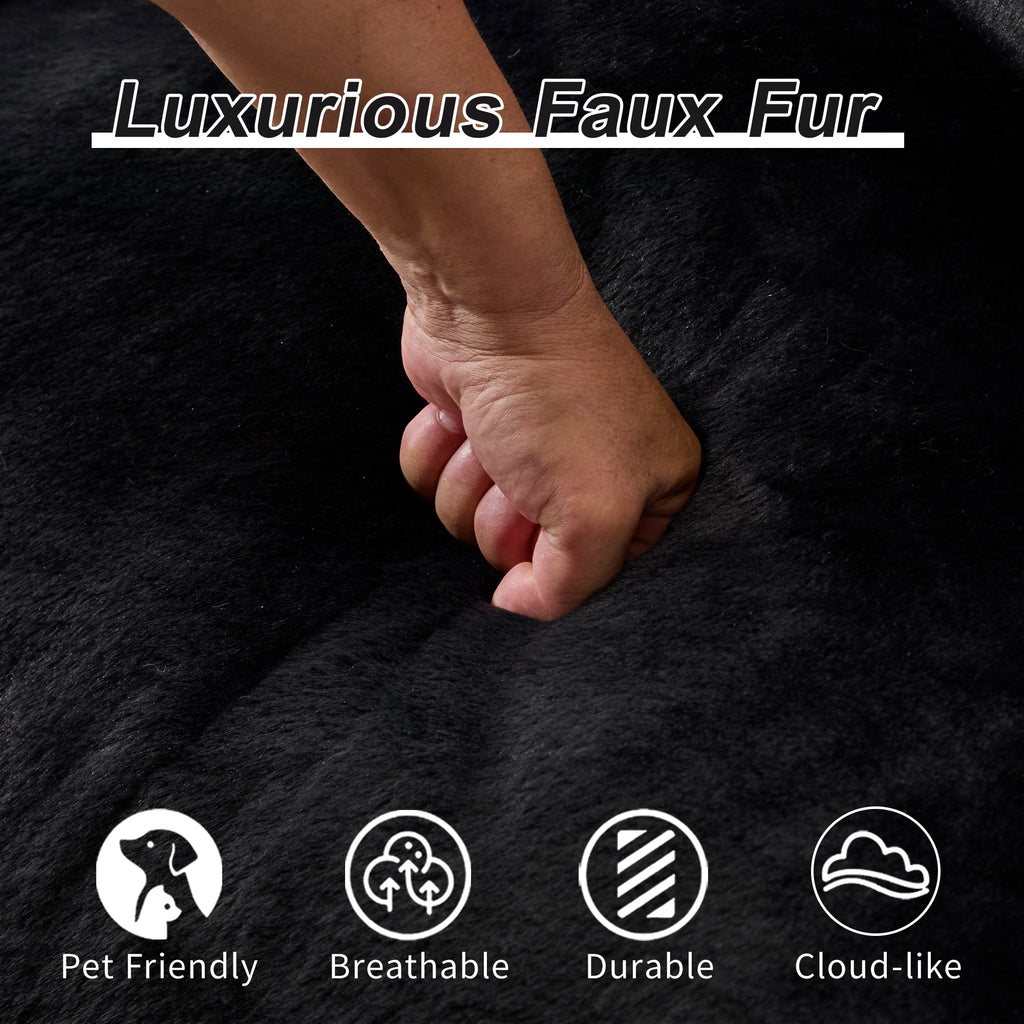 Giant Bean Bag Loveseat — Oversized Fluffy Sofa Chair with Pillows, Black