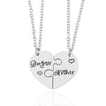 2 PCS Love Daughter Mother Puzzle Heart Pendant Necklace Silver Stainless Steel
