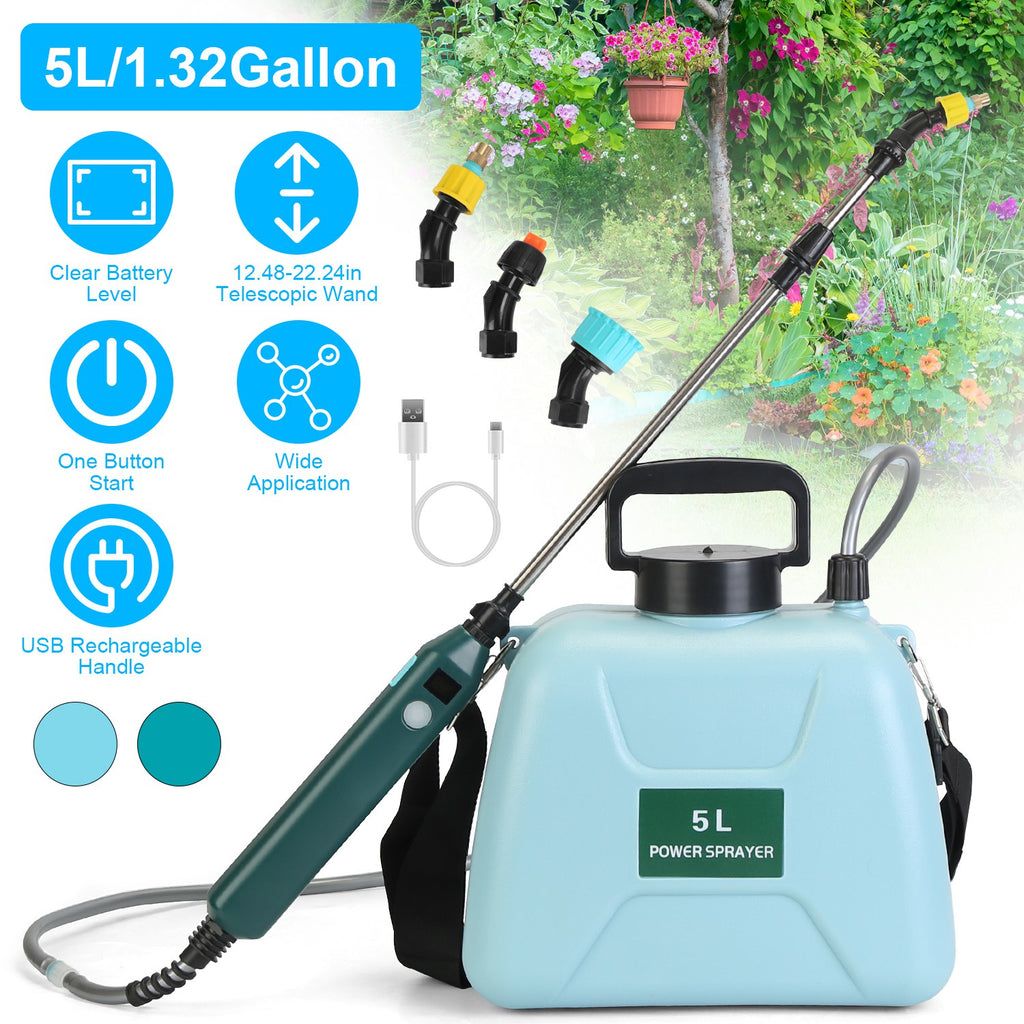 Electric Garden Sprayer – 5L Battery-Powered with Telescopic Wand & 3 Nozzles