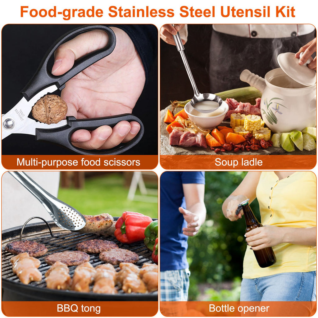 19Pcs Camping Cooking Utensil Kit Portable Picnic Cookware Outdoor Kitchen Equipment Gear Campfire Barbecue Appliances With Storage Bag