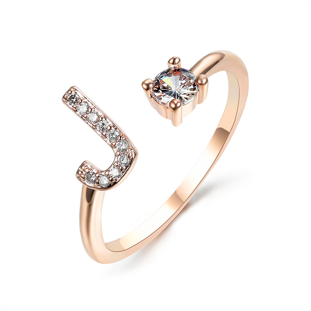 Personalized Initial Letter Ring | Adjustable Zircon Ring for Women