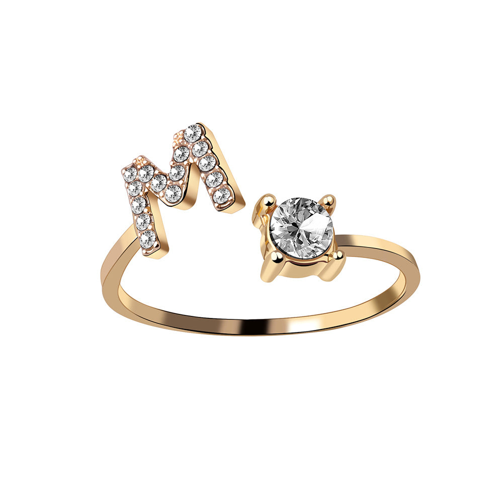 Personalized Initial Letter Ring | Adjustable Zircon Ring for Women