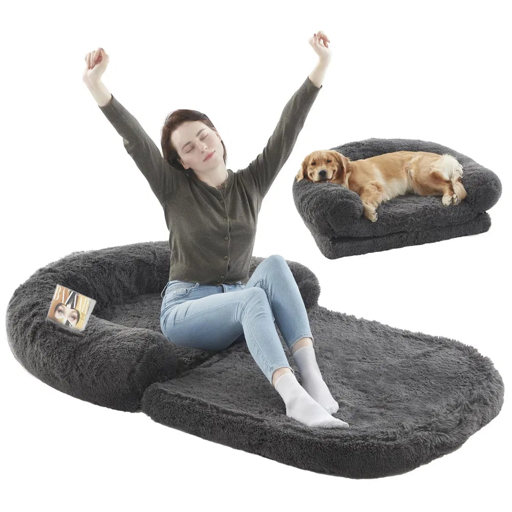 Human Dog Bed – 71"x43"x12" Foldable Plush Orthopedic Bed for People & Pets