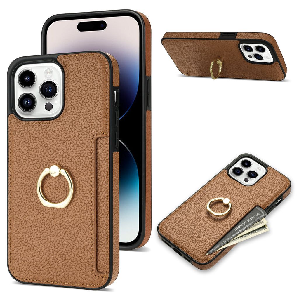I phone  Pattern Fastened Ring Bracket Card Wallet Anti-fall Shell