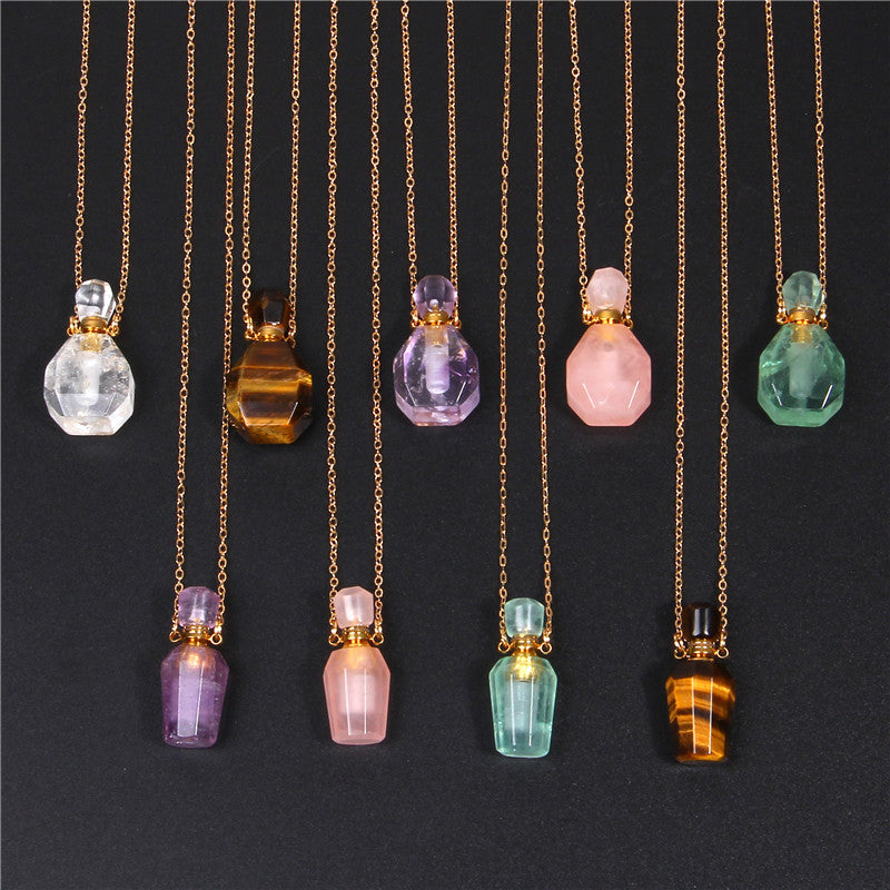 Natural White Crystal Perfume Bottle - Essential Oil Aromatherapy Pendant Necklace
