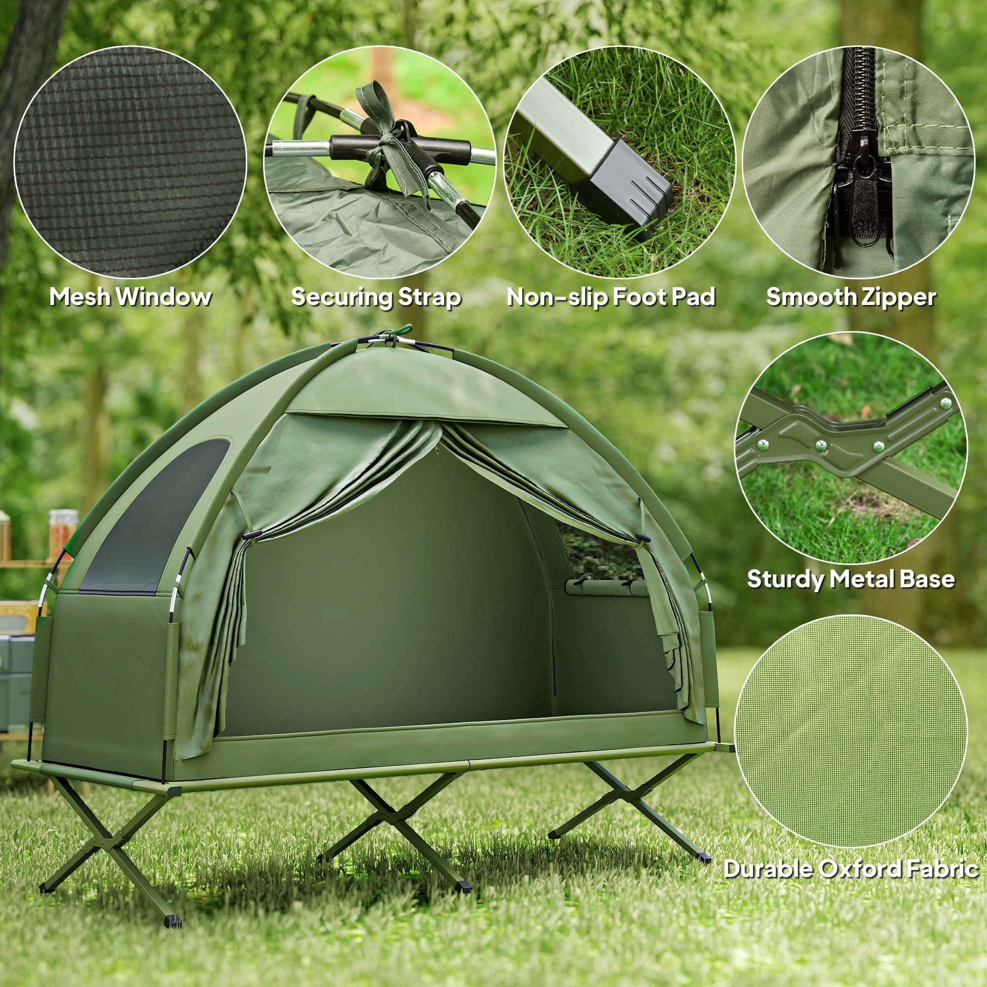 Camping Tent Cot - Single Person Elevated Folding Cot with Covered Tent & Carry Bag