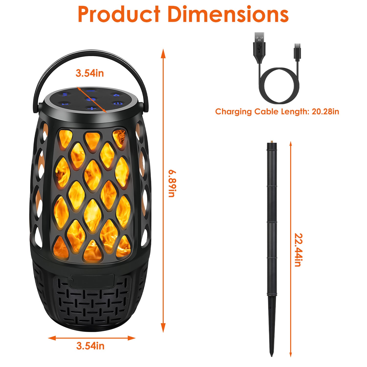 4-in-1 Wireless Bluetooth 5.3 Outdoor LED Flame Speaker – IPX5 Waterproof, Patio & Garden Speaker with 3 Flame Light Modes, Hook, Stake & Wall Mount, Sync Up to 100 Speakers