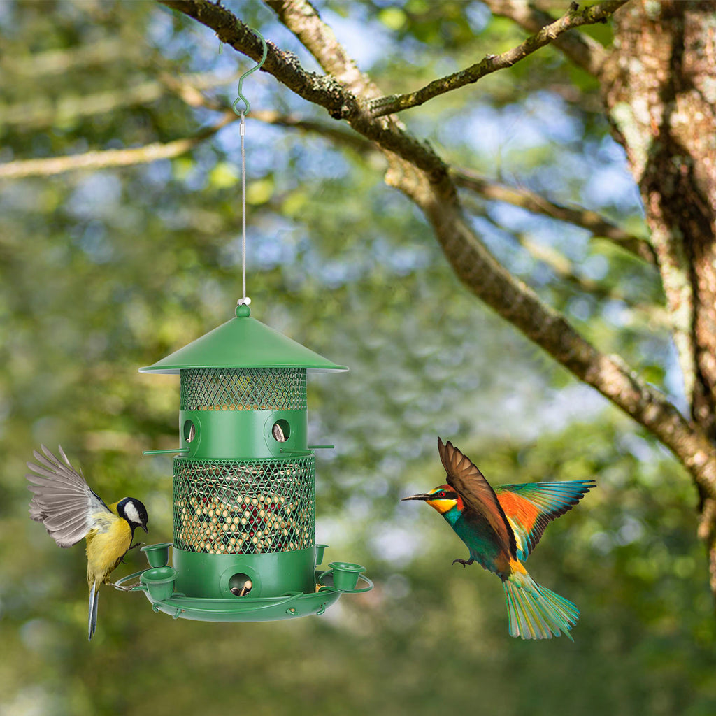3-Tier Squirrel-Proof Metal Wild Bird Feeder – 360° Perches & Water Cups, Outdoor Hanging