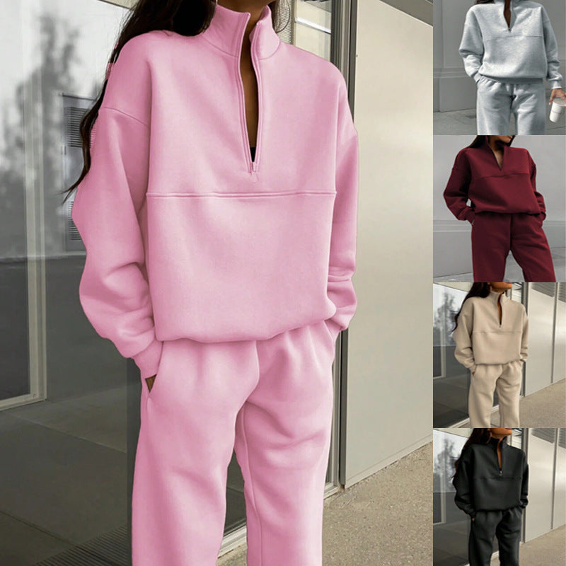 Women's Sporty Full-Zip Sweatshirt and Pants Set