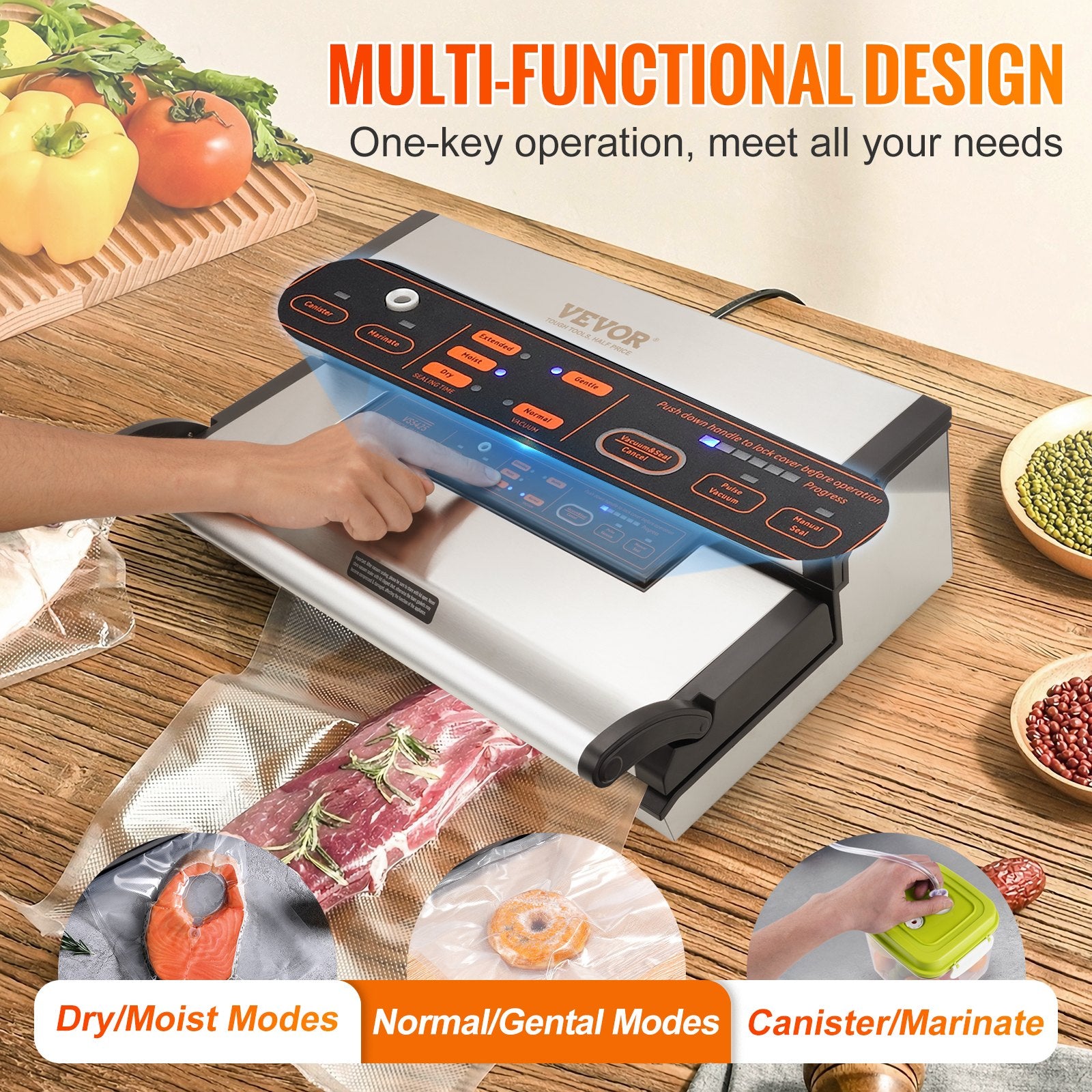 Vacuum Sealer Machine - 95Kpa 350W Dual Pump Food Sealer with Automatic & Manual Modes, Built-in Cutter