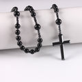 Natural Round Beads Long Chain Cross Necklace – Elegant Prayer Jewelry