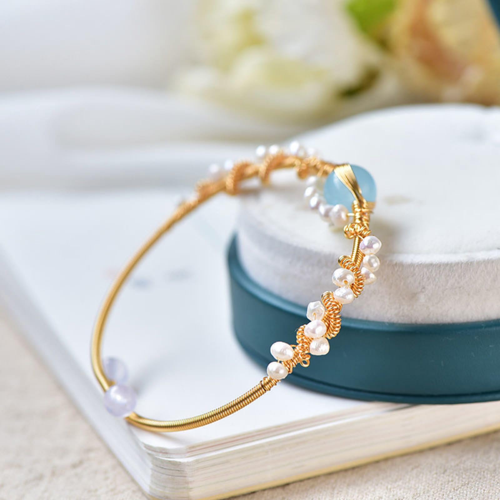 Vintage Pearl Cuff Bracelet – Gold Wire Wrapped Multi-Strand Women's Bangle