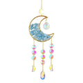Moon & Stars Crystal Car Charm - Reflective Metal Hanging Ornament for Rearview Mirror