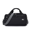 Durable sports gym bag by Sheila Merchandise in black with multiple zippered compartments and adjustable shoulder strap
