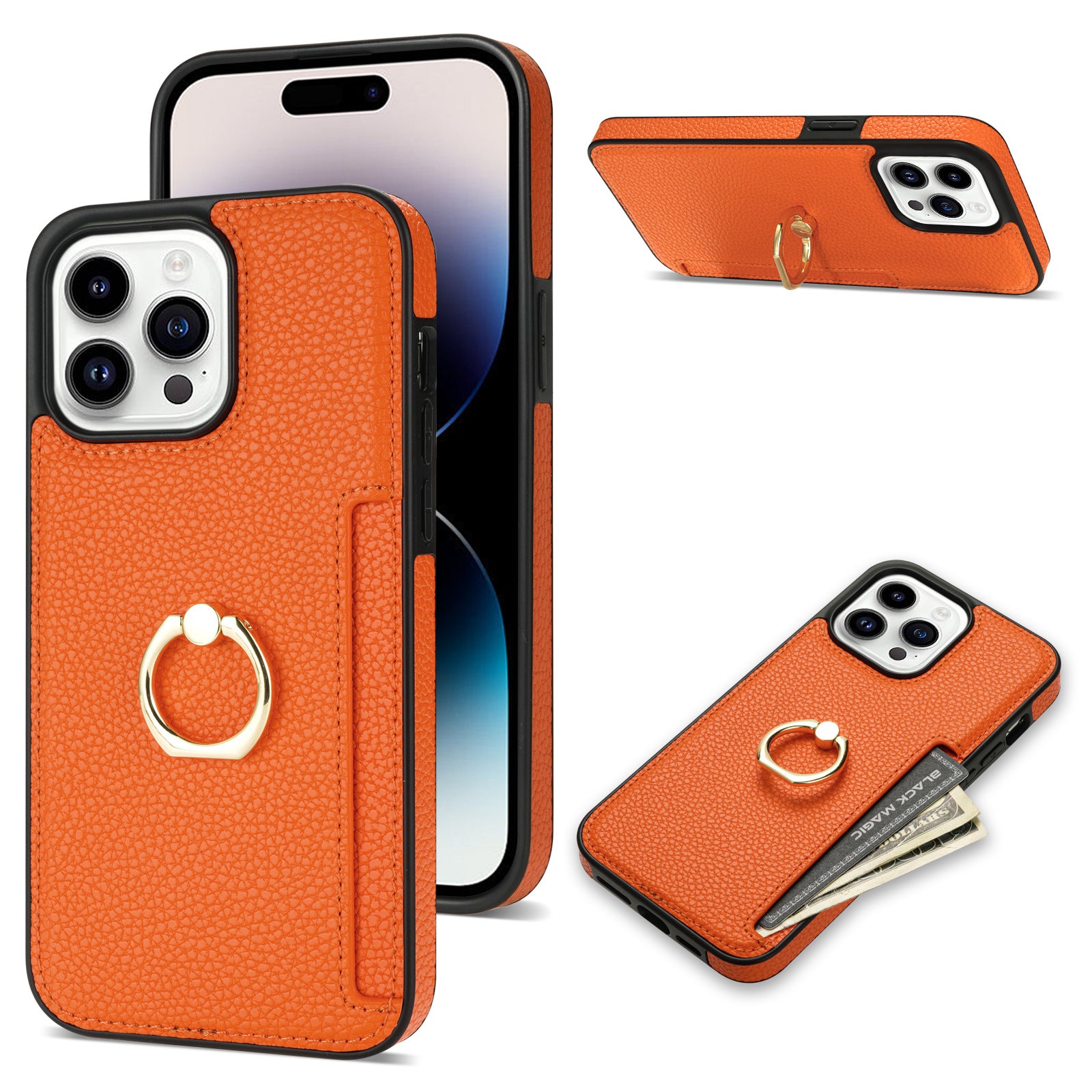I phone  Pattern Fastened Ring Bracket Card Wallet Anti-fall Shell