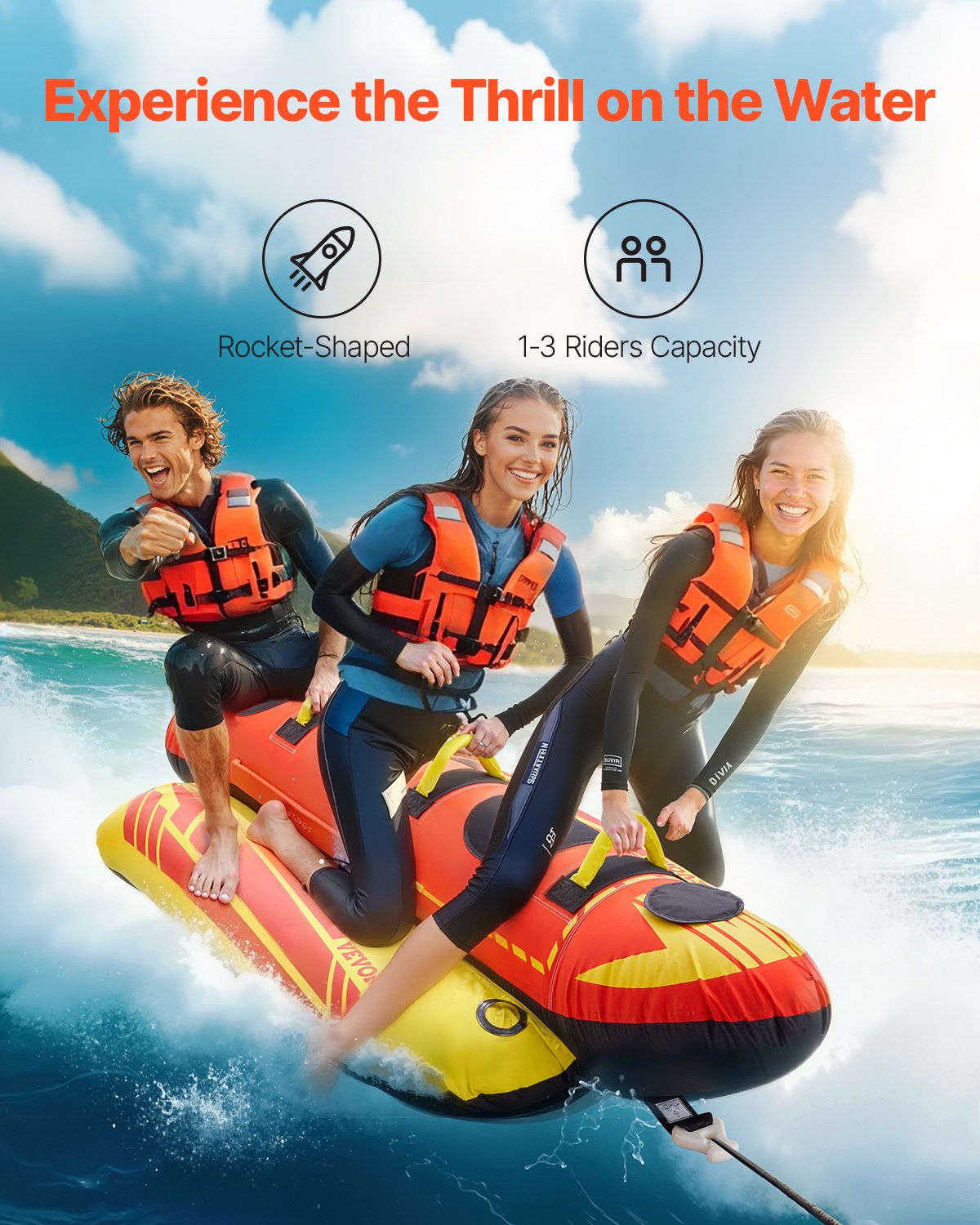 Rocket Towable Tube for Boating – 1–3 Riders, 510 lbs Capacity