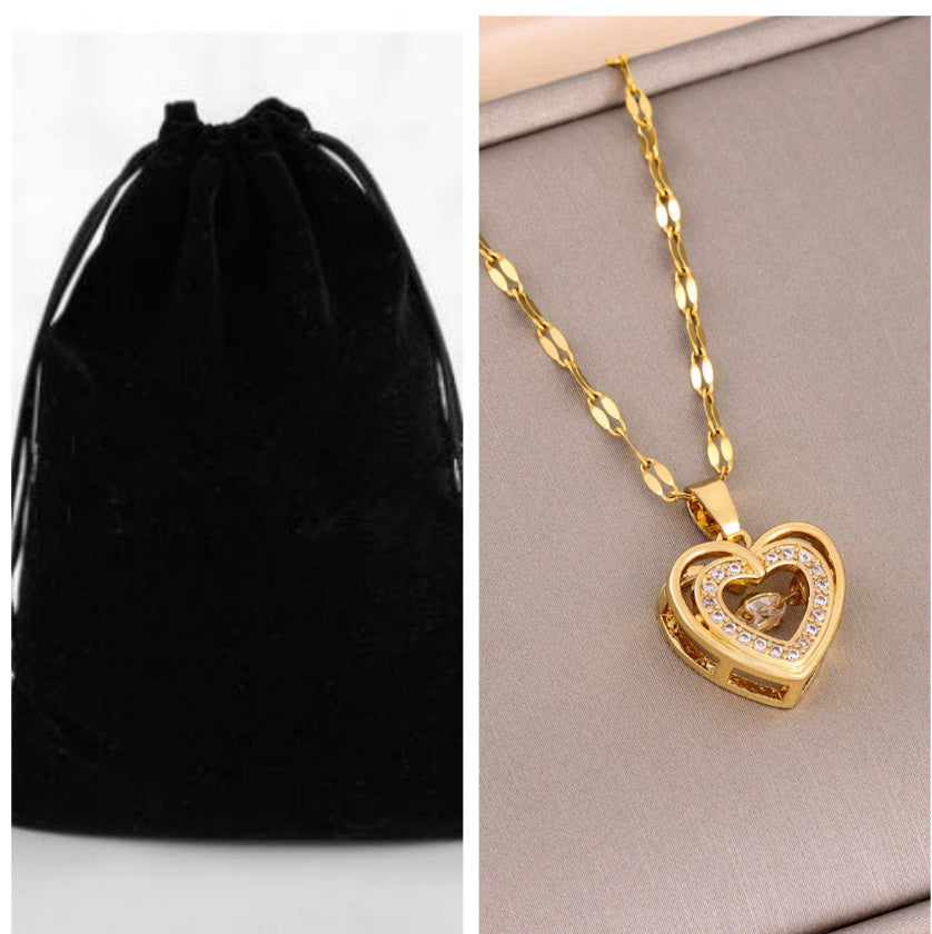 Rhinestone-Embellished Titanium Steel Love Necklace.