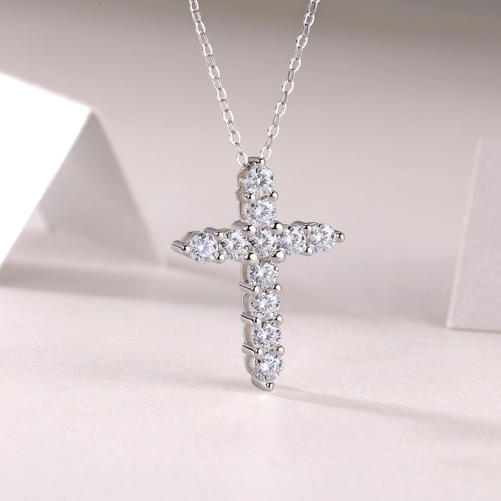 Faith Diamond Pendant Necklace Set - Luxury Moissanite Silver Jewelry for Women