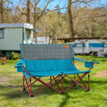 Double Camping Loveseat Chair - Oversized Folding Couch with Cup Holders, 660 lbs Capacity