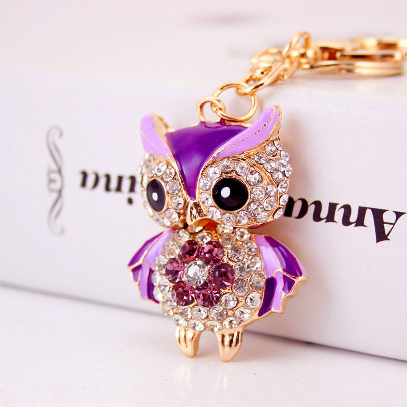 Creative Cartoon Diamond  Owl Car Keychain Pendant