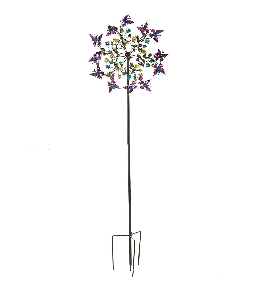 Wrought Iron Butterfly Windmill Garden Decoration Flower Rotating Windmill