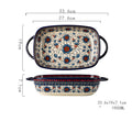 Floral design baking dish with handles, rectangular shape, perfect for microwave or dinner use