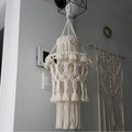 Handmade home lighting decor macrame hanging lamp in white with tassels for cozy interiors