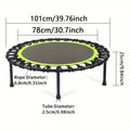 Sheila Merchandise home fitness trampoline with black jumping surface and green trim, compact size with metal legs