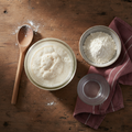Sourdough starter tools and ingredients flat lay