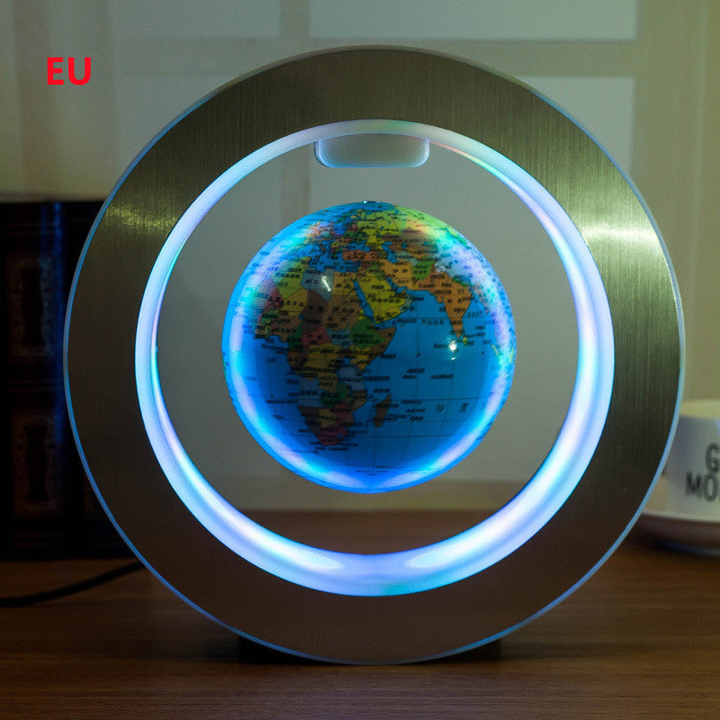 Round LED floating globe for home decor by Sheila Merchandise with world map inside a circular frame