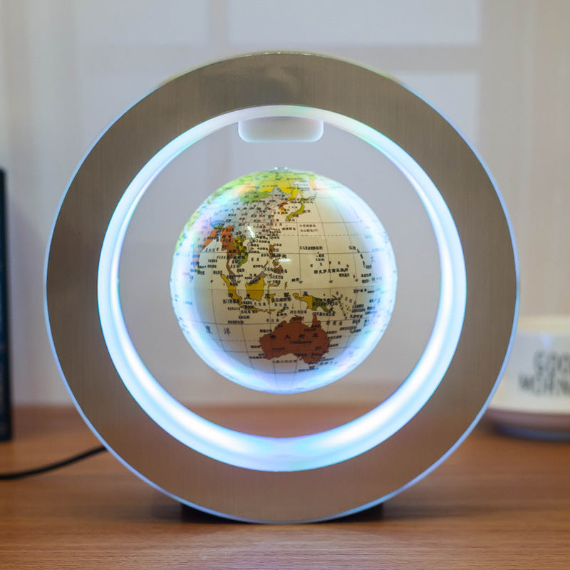 Round LED floating globe for home decor with magnetic levitation and illuminated world map