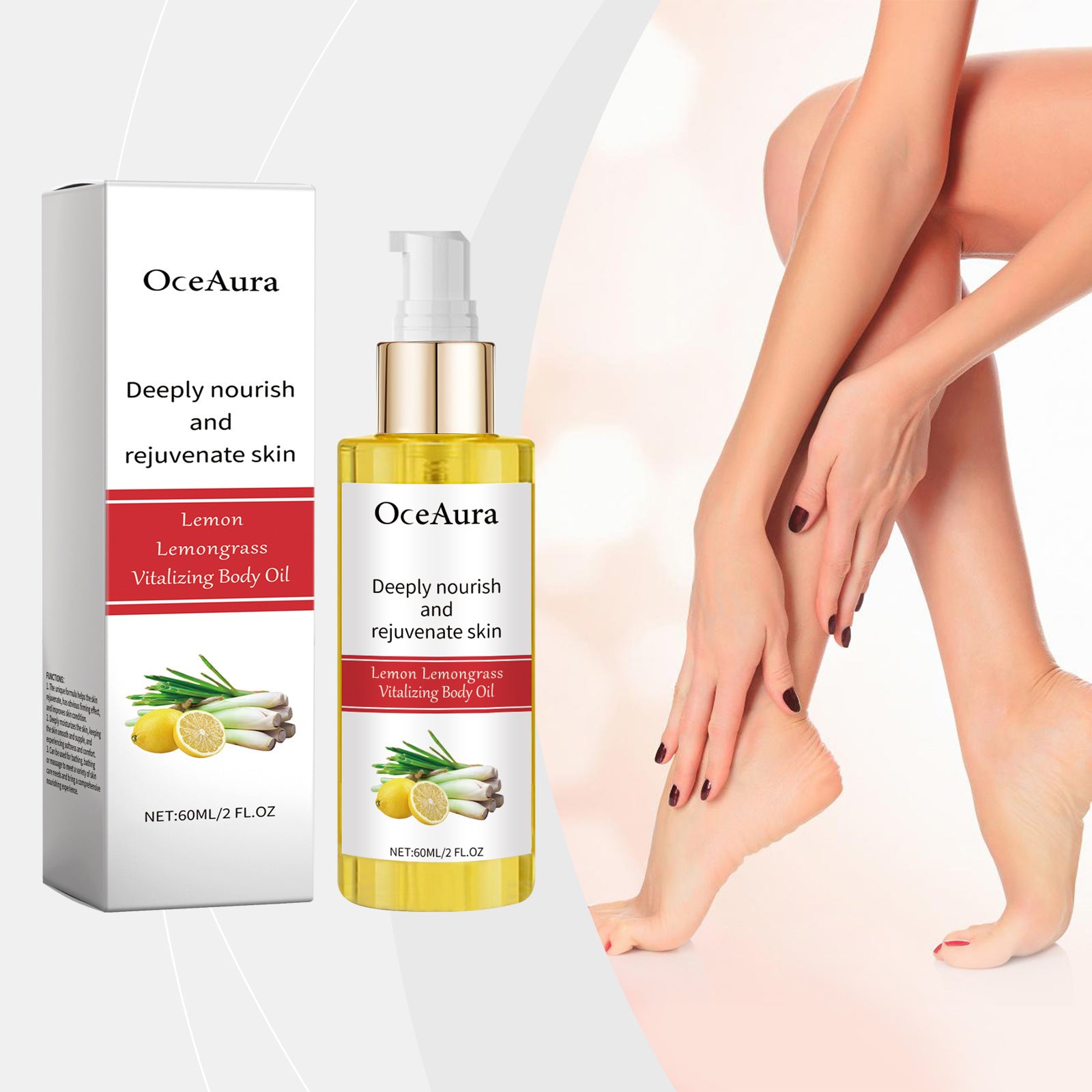 Deep moisture body oil for women by Sheila Merchandise with lemon lemongrass scent and nourishing formula