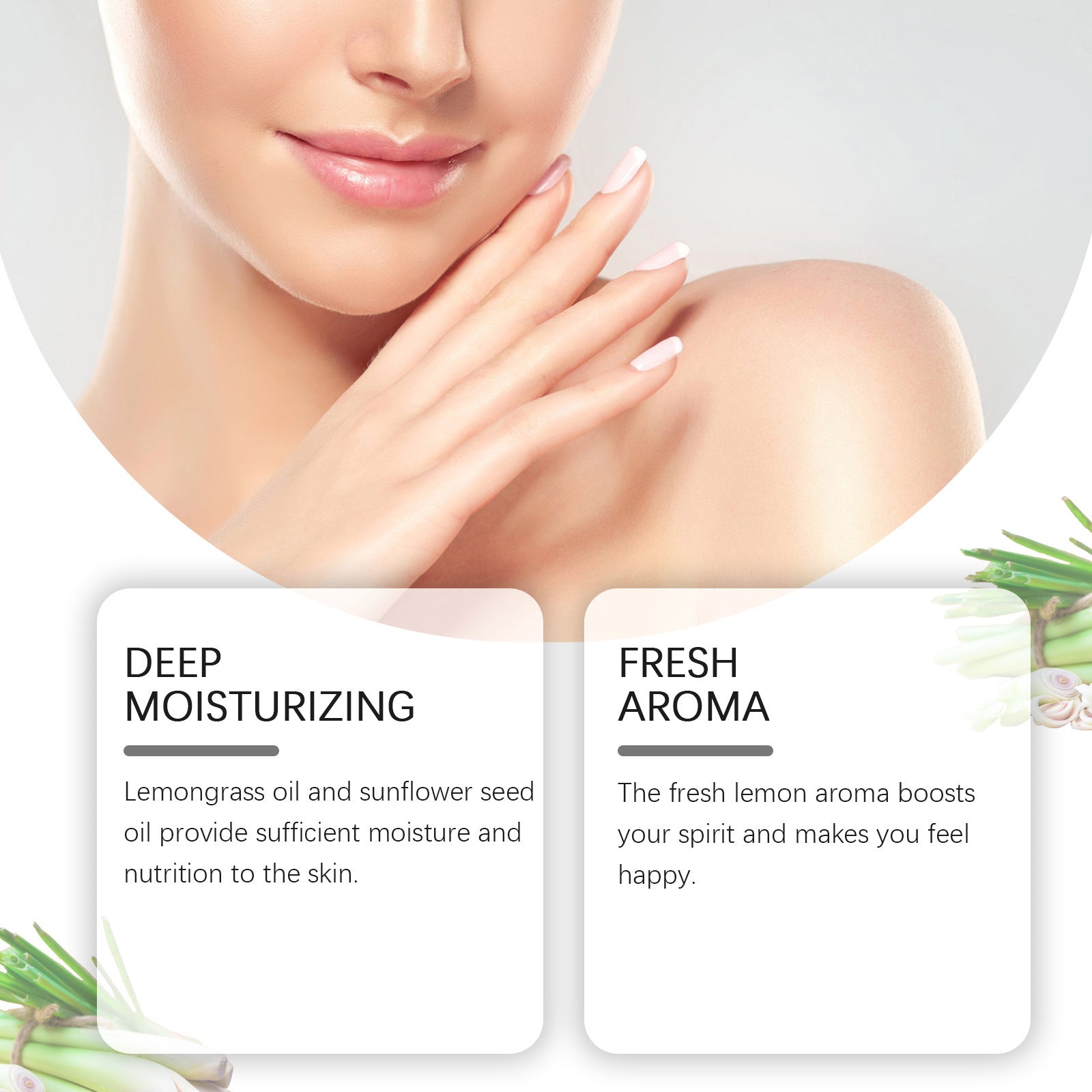 Close-up of woman with smooth skin highlighting deep moisture body oil for women by Sheila Merchandise